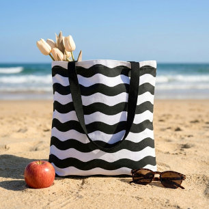Tote Bag Gris noir blanc rayures modernes