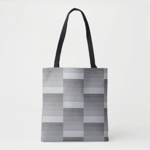 Tote Bag Gris, Noir, Rayures Blanches