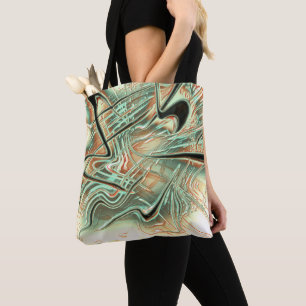 Tote Bag Gris ondulé numérique sur orange pâle à vert