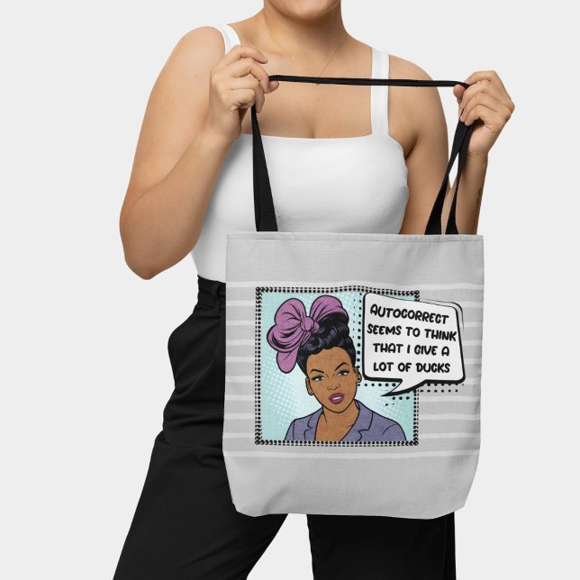 Tote Bag Gris Retro Pop Art Correction automatique Phrase S (Créateur téléchargé)