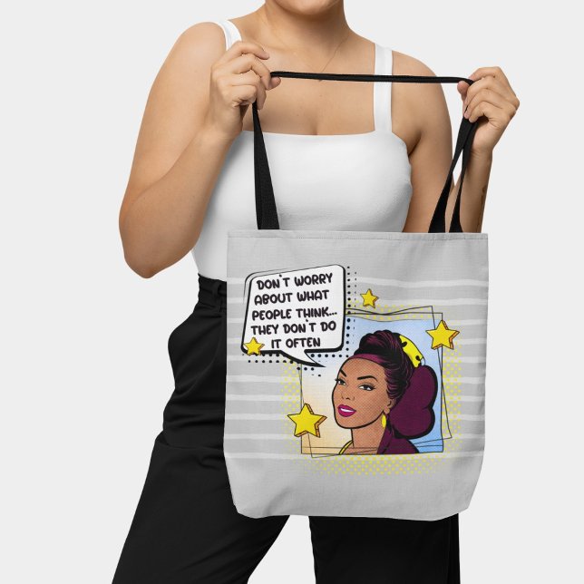 Tote Bag Gris Retro Pop Art drôle Phrase jaune violet (Créateur téléchargé)