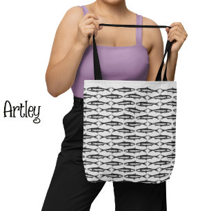 Tote Bag Gris Sardine Art Motif Dessins de poisson