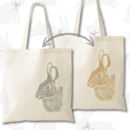 Tote Bag Gris simple à double face et lapin Brown