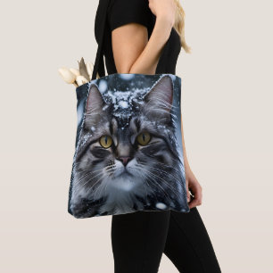 Tote Bag Gris Tabby Chat en neige
