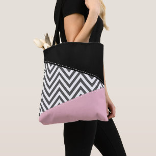 Tote Bag Gris Zigzag, Gris Chevron, Motif Zigzag, Rose
