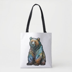 Tote Bag Grizzli Ours Portrait animal Forêt de verre tendu