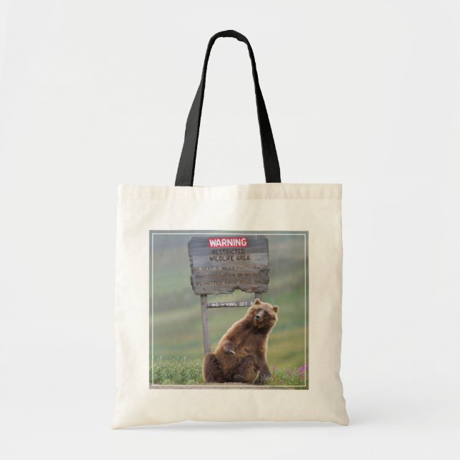 Tote Bag Grizzly Bear Plays With Sign (Devant)