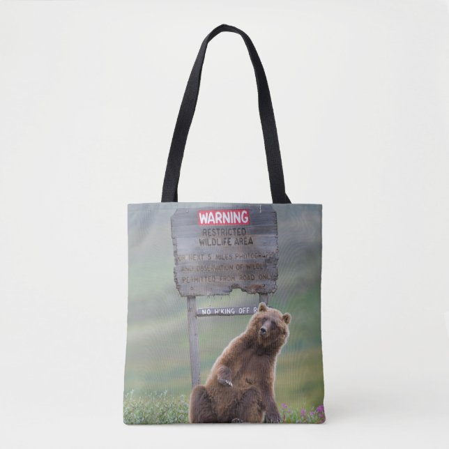 Tote Bag Grizzly Bear Plays With Sign (Devant)