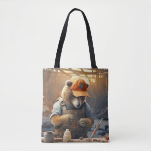 Tote Bag Grizzly Oear Animal Fun Work Handyman Happy Time