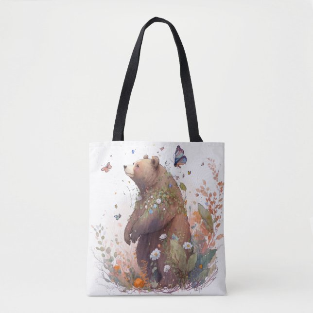 Tote Bag Grizzly Oear Portrait Animal Peinture Faune Art (Devant)