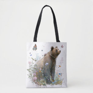 Tote Bag Grizzly Oear Portrait Animal Peinture Faune Art