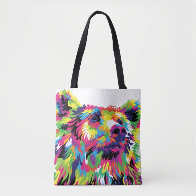 Tote Bag Grizzly ours pop art coloré (Devant)
