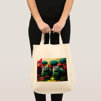 Tote Bag Grocery Bag with Cat Illustration