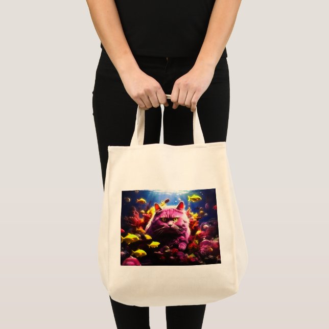 Tote Bag  Grocery Bag with Cat Illustration  (Devant (produit))