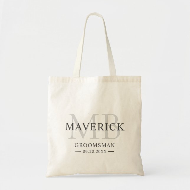Tote Bag Groomsmen Cadeau Moderne Élégant Monogramme Initia (Devant)