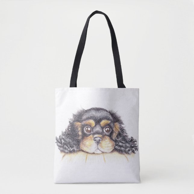 Tote Bag Gros caractères Fourre-tout avec le chiot maximum (Devant)