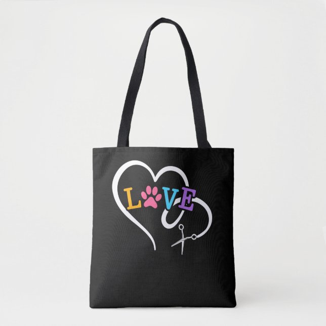 Tote Bag Gros Chien Groomer Coeur animal Grooming (Devant)