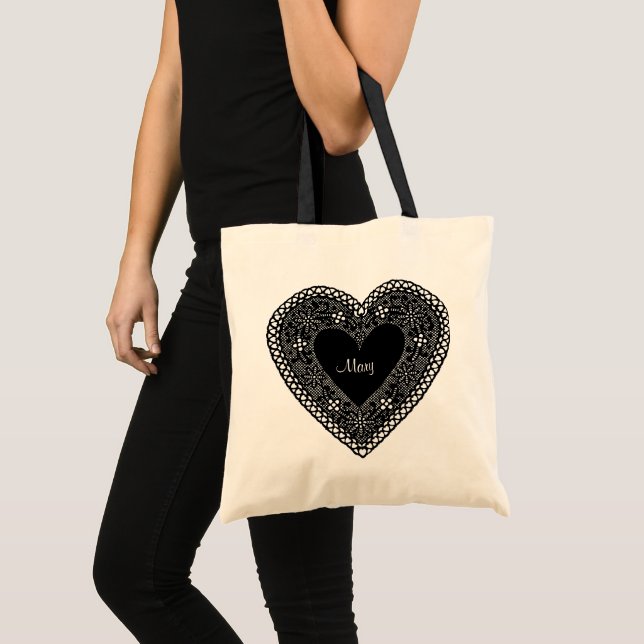 Tote Bag Gros Coeur de dentelle Vintage (Devant (produit))
