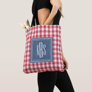 Tote Bag Gros monogramme sur épaule à plis rouge et blanc