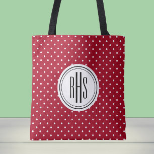Tote Bag Gros monogramme sur les points suisses blancs roug