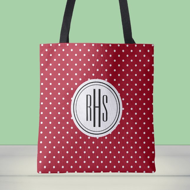 Tote Bag Gros monogramme sur les points suisses blancs roug (Créateur téléchargé)