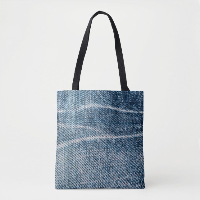 Tote Bag Gros plan sur le tissu Denim. (Devant)