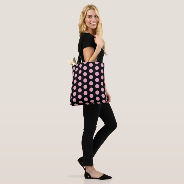 Tote Bag Gros Pois roses sur noir (Sur le modèle)