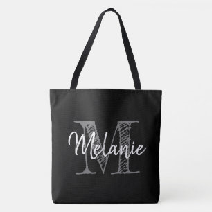 Tote Bag Grosse épaule noire de monogramme de typographie v