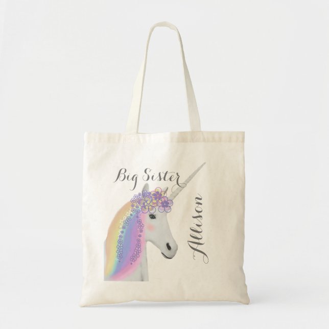 Tote Bag Grosse Soeur Personnalisée Rainbow Unicorn (Devant)