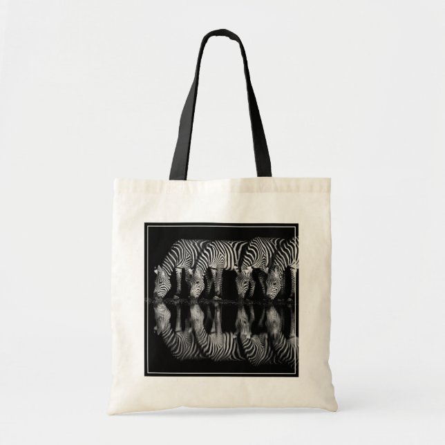 Tote Bag Group of Plains Zebra Drink Together at Night (Devant)