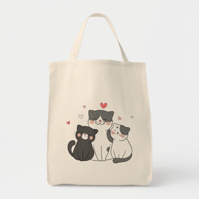 Tote Bag groupe de chats mignons | Conception amoureux des  (Devant)
