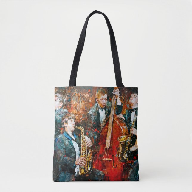 Tote Bag Groupe de jazz élégant jouant de la musique sur la (Devant)