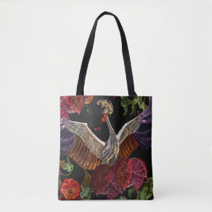 Tote Bag Grue de grenade Roses : Art de la broderie