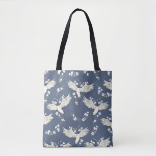 Tote Bag Grue vintage : Motif d'oiseaux volant