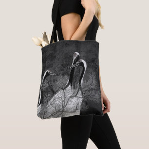 Tote Bag Grues japonaises noires et blanches modernes