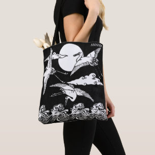 Tote Bag Grues japonaises sur vagues – Personnalisé