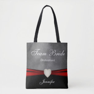Tote Bag Grunge Black, Gray and Red Team Bride