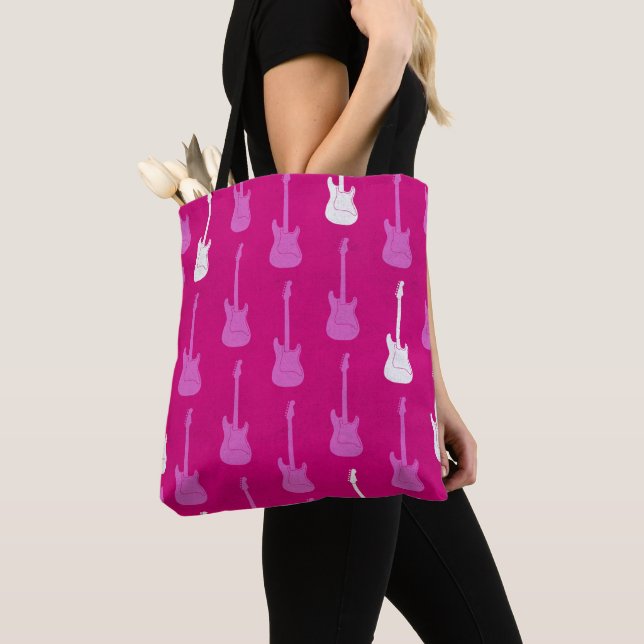 Tote Bag Grungy Classic Electric Guitar Polkadot pink white (De près)