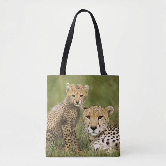 Tote Bag Guépard, Acinonyx jubatus, avec son petit (Devant)