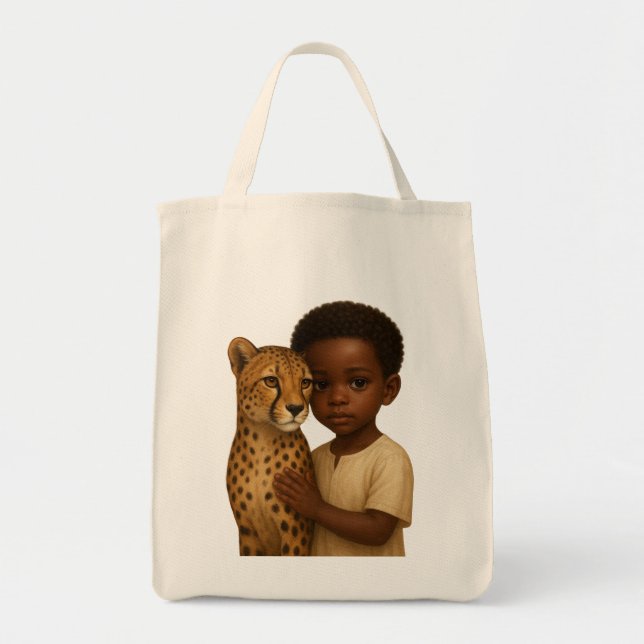 Tote Bag Guépard et garçon : Lien du sauvage et de l'innoce (Devant)