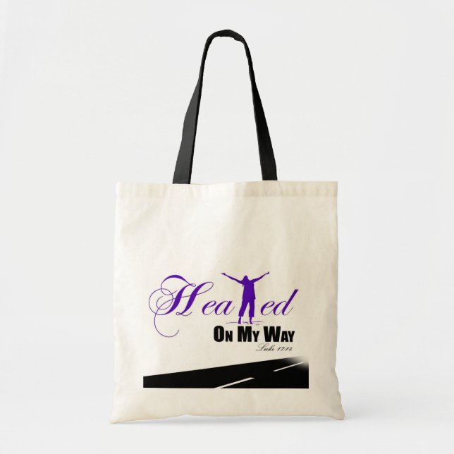 Tote Bag Guéri sur mon chemin (pourpre, blanc, noir) (Devant)