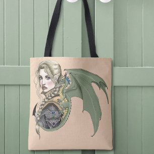 Tote Bag Guerrière Elfe Dragon Fantastique Magique Médiéval