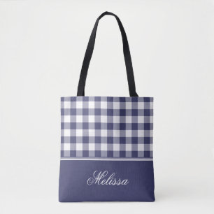 Tote Bag Guingan de bleu marine personnalisé