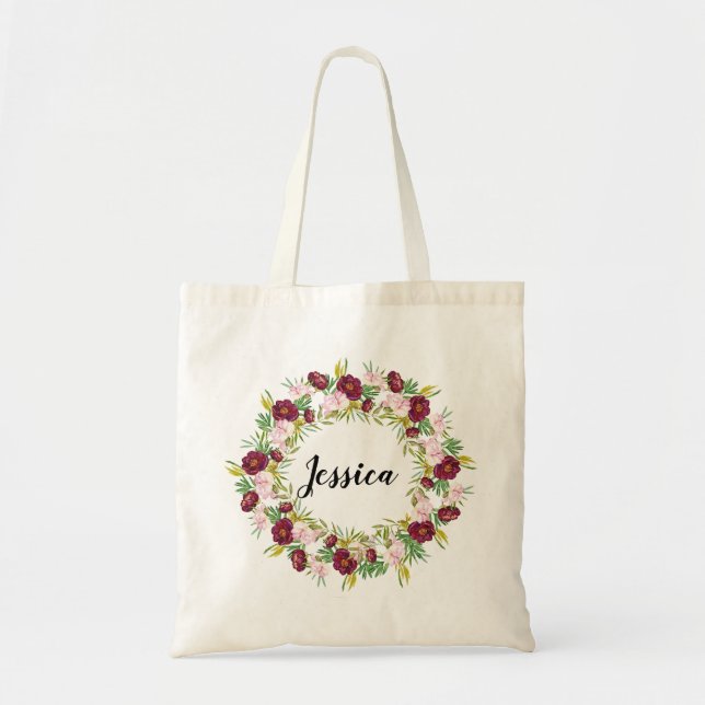 Tote Bag Guirlande de Bourgogne Peony Personnalisée (Devant)