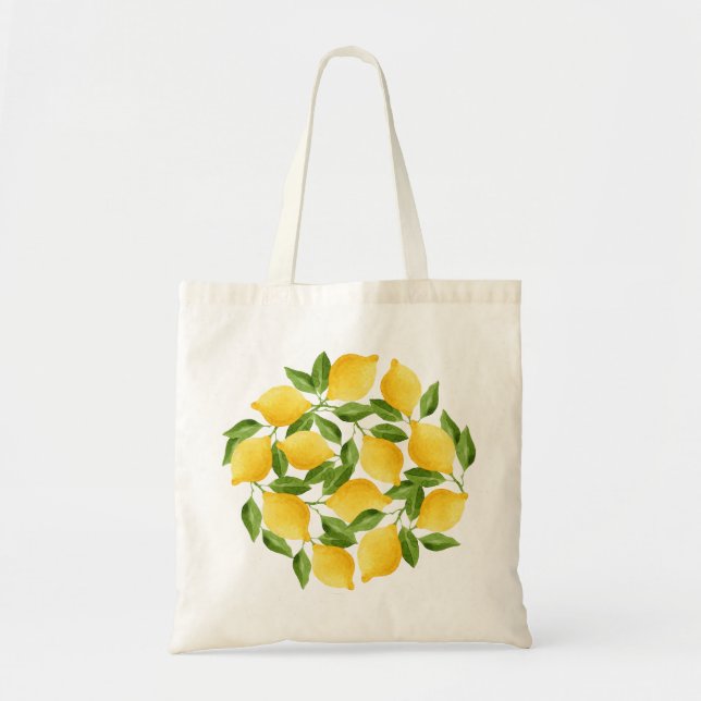Tote Bag Guirlande de citrons d'aquarelle (Devant)
