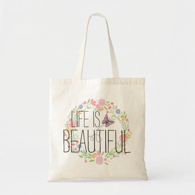 Tote Bag Guirlande de fleur et mousseline du papillon BOHO (Devant)