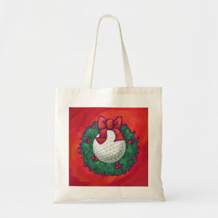 Tote Bag Guirlande de Noël de boule de golf sur le rouge