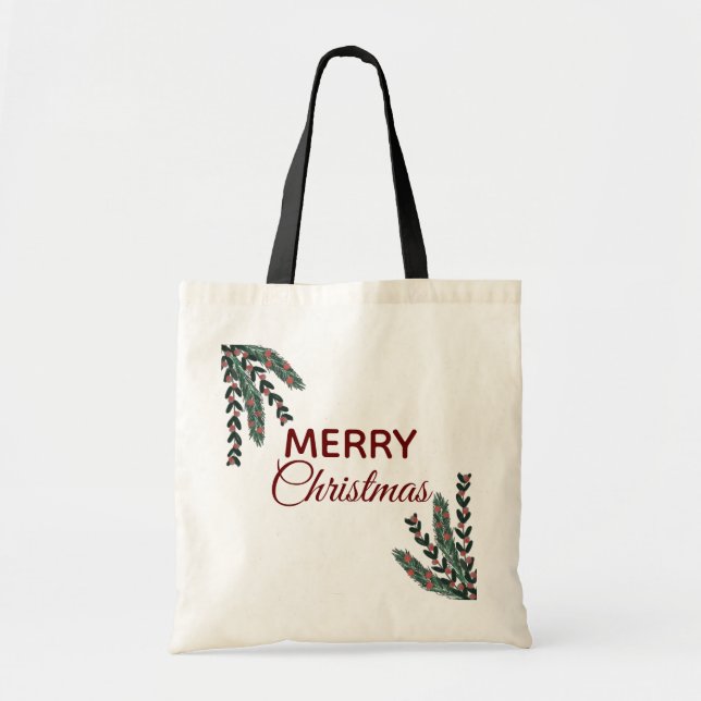 Tote Bag Guirlande de Noël Moderne avec Gui (Devant)
