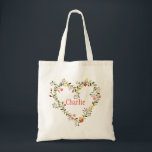 Tote Bag Guirlande florale adorable de coeur avec le nom<br><div class="desc">Guirlande florale adorable de coeur avec le nom. Les sacs fourre-tout qui respecte l'environnement font un cadeau idéal pour vos préposés nuptiales. La suffisance avec ses choses préférées et alors votre destinataire peut employer son sac personnalisé pour faire des emplettes,  pour des livres ou pour le gymnase.</div>