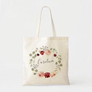 Tote Bag Guirlande florale Bourgogne et eucalyptus